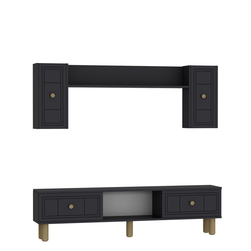 Modern TV Unit with Wall Shelf, Anthracite , 59.1 x 17.6 x 11.6 inches | 100% Melamine Coated Particle Board, Thickness: 0.7 inches | Features Numerous Shelves, Wall-Mountable Design, Stylish & Functional Home Furniture