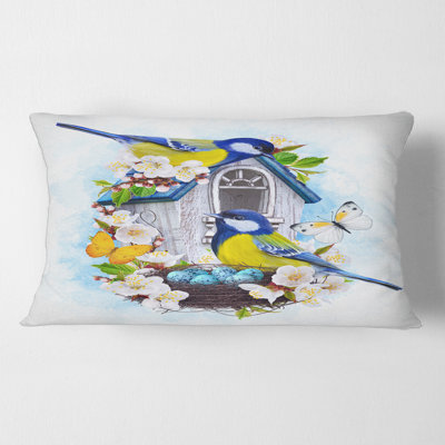 Two Tit Birds Sitting Near the Nest with Eggs I Rectangular Pillow Cover & Insert