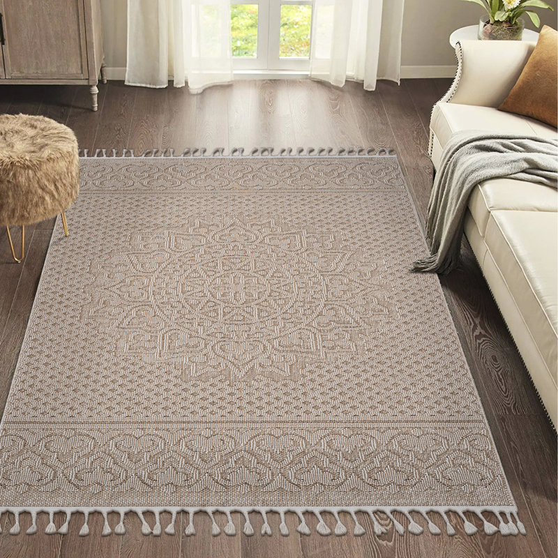 4x6 Beige Medallion Floor Covering - Design For Entryways, Stain , Non-shedding, & Pet , Easy To Clean, Indoor/outdoor Rug Design, Stains, No Shedding, Safe Pets, Maintenance,