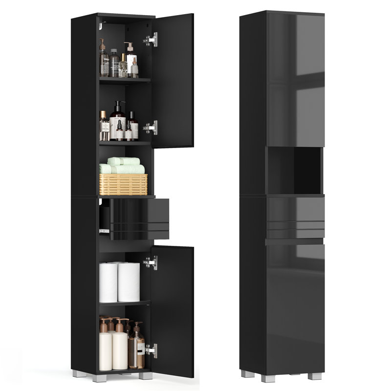 Tall Narrow Bathroom Storage Cabinet with Drawer Adjustable Shelves 30 x 30 x 170 cm