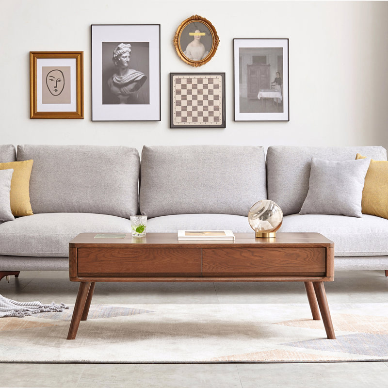 Table basse à plateau relevable 100% bois massif, H 17,79 po x L 39,44 po x l 23,69 po, Chêne