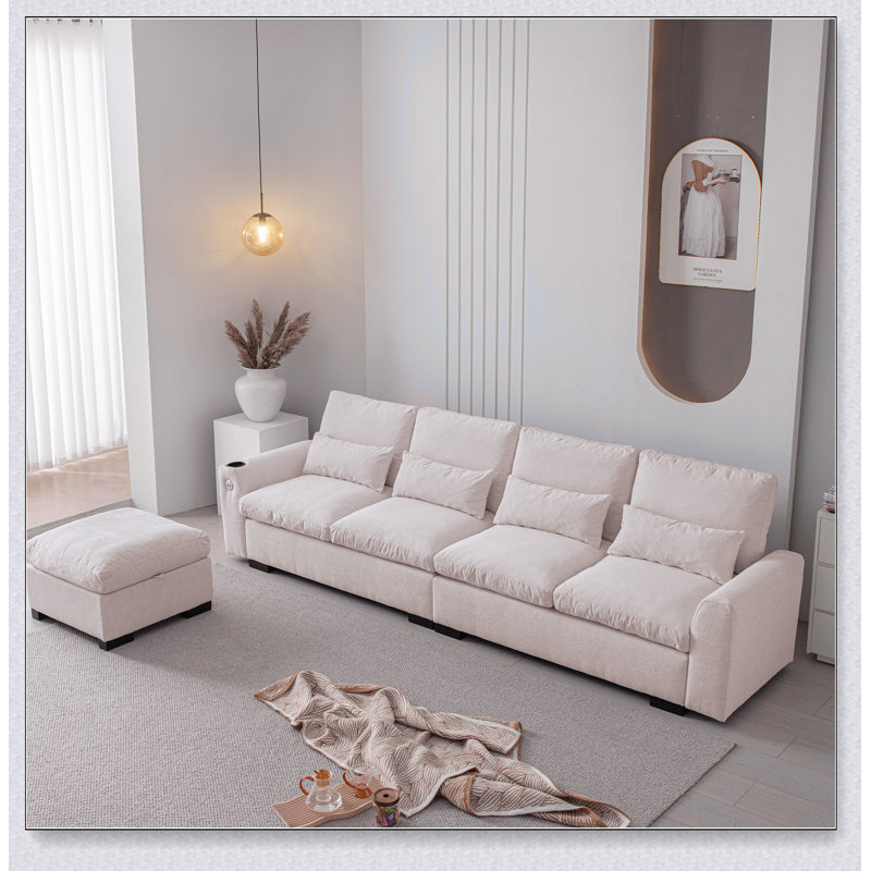 Repose-pieds de canapé modulaire en L 114,5 po, Chenille beige