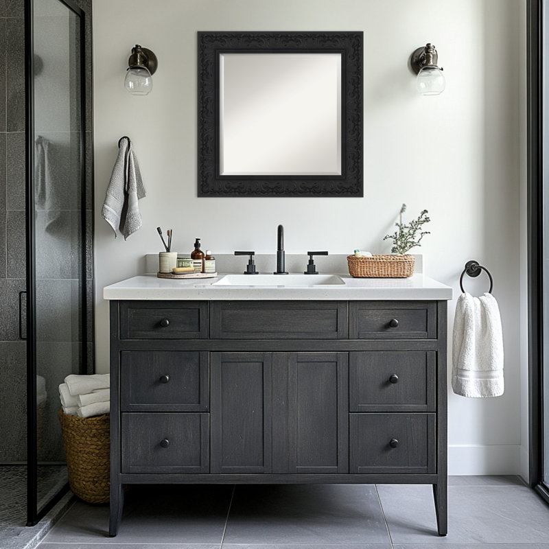 Miroir mural de salle de bain Luxe, 26,75 po x 26,75 po, Noir