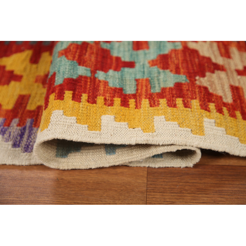 Tapis oriental réversible en laine Kilim 8 x 11