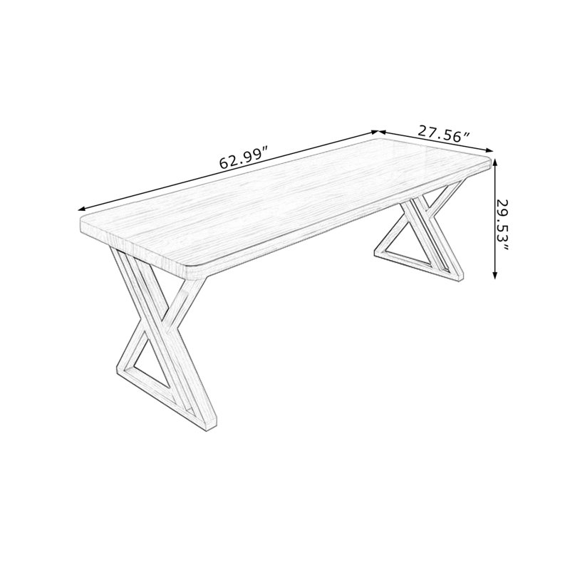 Bureau d'écriture rectangulaire en bois massif brun clair, H 29,53 po x l 62,99 po x P 23,62 po