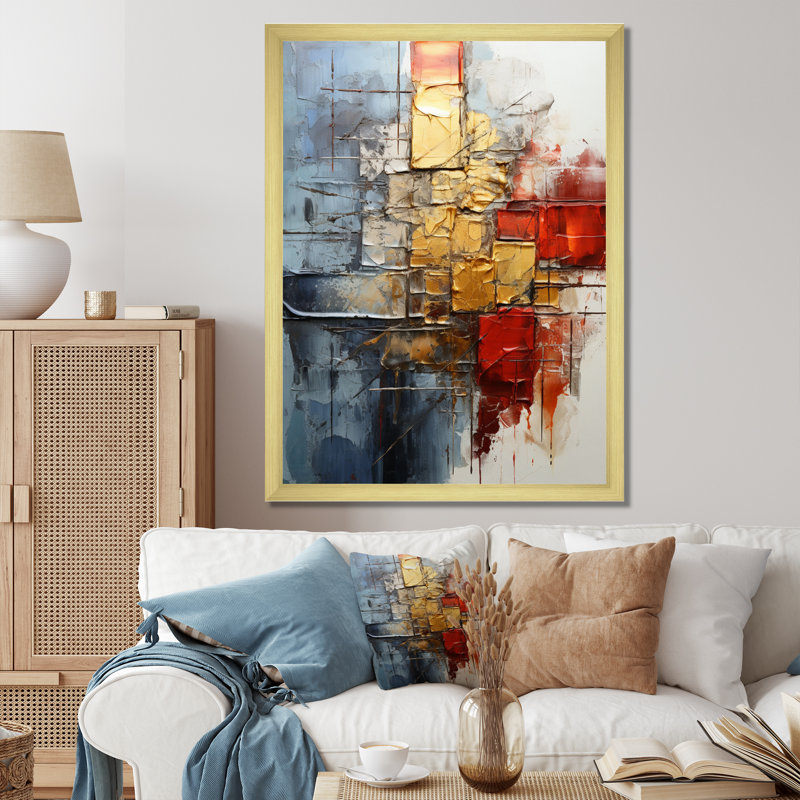 Sérénade collage doré rouge, Encadrement doré, H 32 po x l 16 po x P 1 po