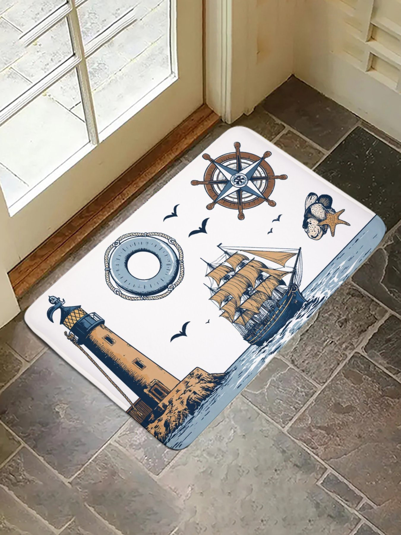 Breakwater Bay Nautical Lighthouse And Anchor Bath Rug For Bathroom ...