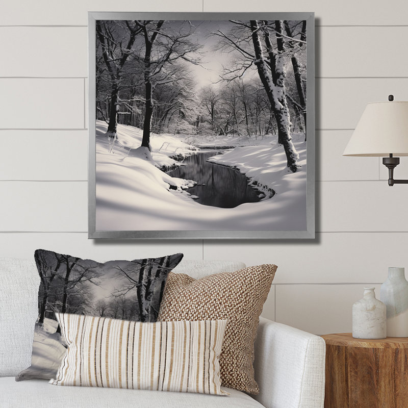 Paysage d'hiver au pays des merveilles I, Cadre simple argenté, H 16 po x l 16 po x P 1 po