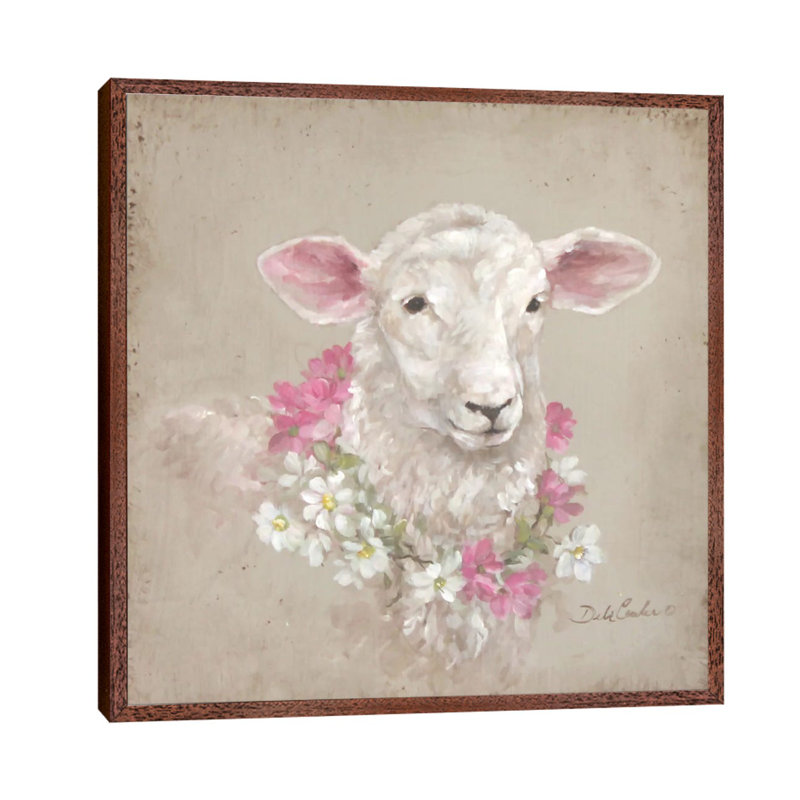 Sheep with Wreath 1 Piece Floater Frame Painting on Canvas, 45.72 cm H x 45.72 cm W, Brown