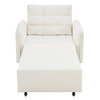 3-In-1 Sleeper Chair Bed, 80" Extra Long Pull Out Sleeping Lounge With USB Charging, Storage Pockets And Box, Tufted Design, Multi-Functional Chenille Single Sofa Bed For Living Room&Apartment