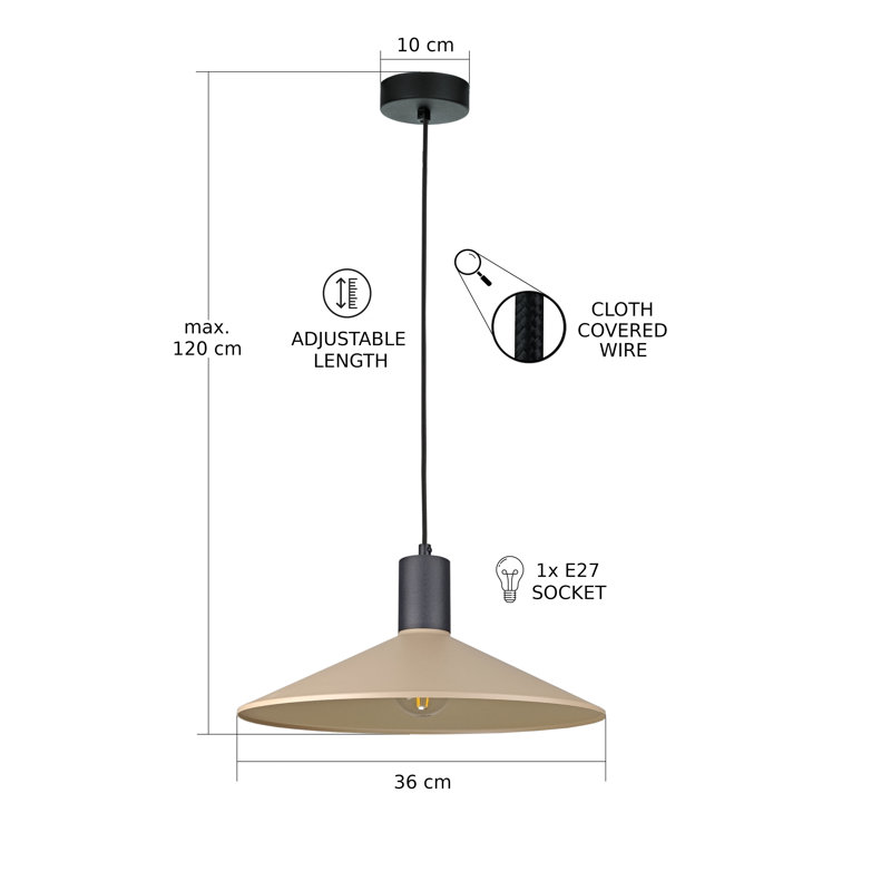 1 - Light Matte Black Dome Pendant, Black/Latte