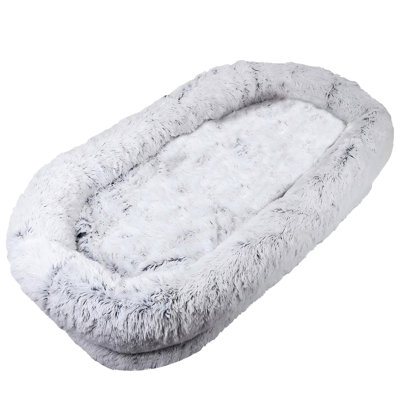 Washable Faux Fur Human Dog Bed In 71''x45''x14'' For People To Nap And Pets Join, Grey Hue Napping, Fur, Suitable Humans Pets,