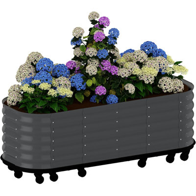 Grand lit de jardin en acier galvanisé antirouille avec réservoir et roues verrouillables (gris)