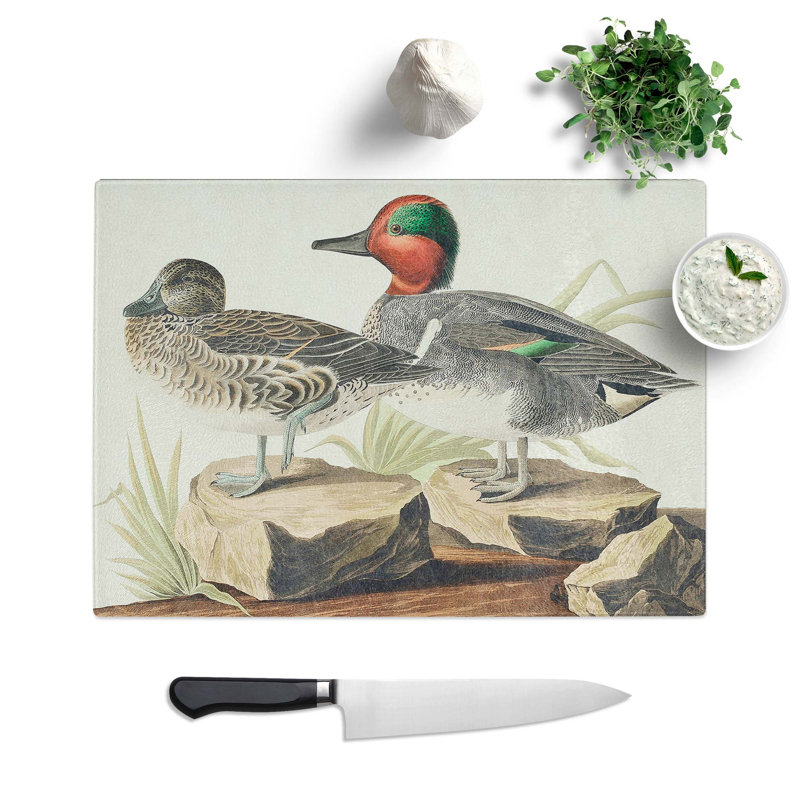 Glass Green-Winged Teal Ducks by John James Audubon Chopping Board, 39 cm W x 28.5 cm L