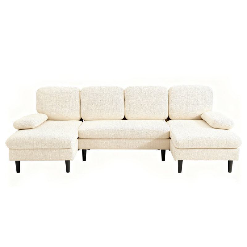 Modern Sectional Couches, U-Shaped Sofa Couch for Living Room, 4 Seat Sofa Set with Double Chaise for Apartment, Beige