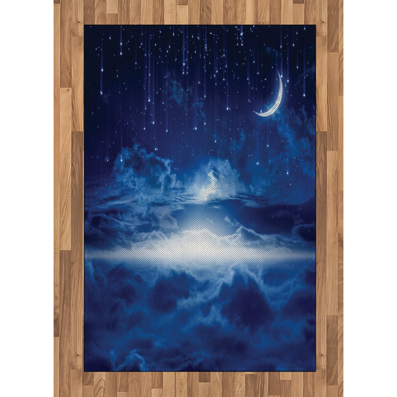 Fantasy Blue White High Density Long Fiber Poly Threads Decorative Area Rug Carpet, Rectangle 4' x 5'8"