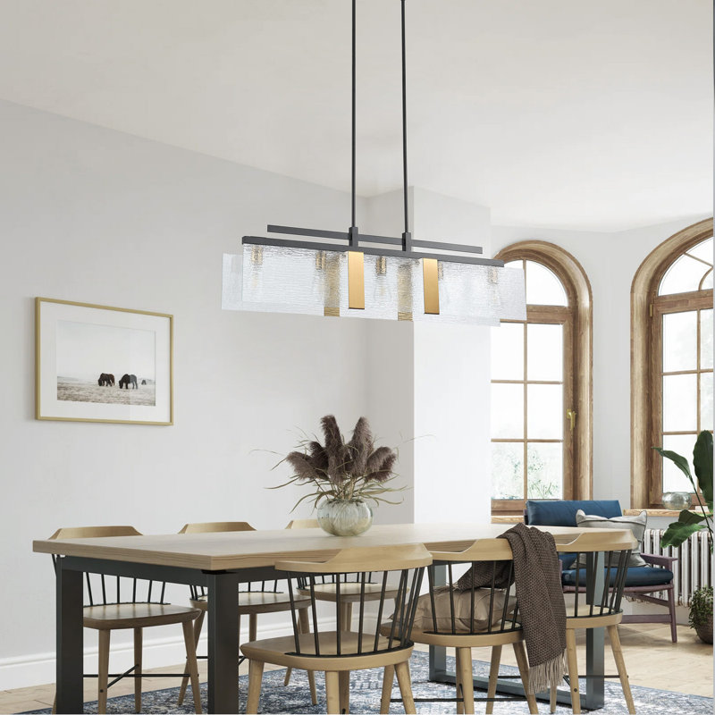 Luminaire suspendu 5 lumières en verre forgé noir mat