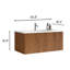 Meuble-lavabo flottant mural de 36 po avec aspect noyer rayé, lavabo blanc brillant, bordures courbées, tiroir à ouverture par pression et bords en céramique à montage écoénergétique