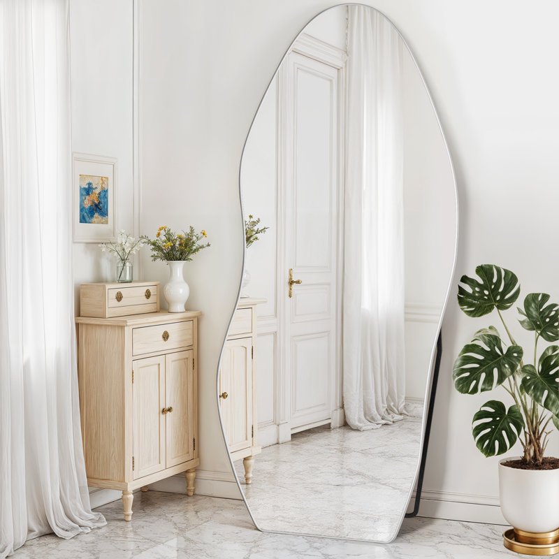 Whimsical Foot-Shaped Full-Length Mirror with Safety Frame, 68" x 26", Silver