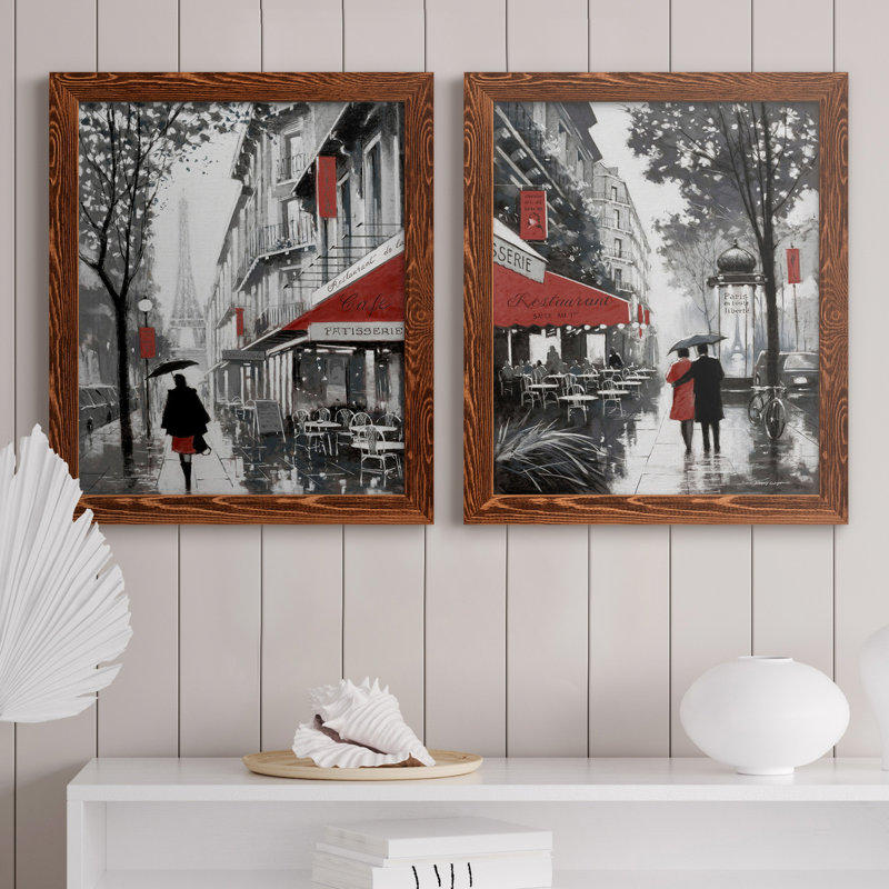 «Rainy Paris I», ensemble de 2 reproductions d'art, H 24 po x l 36 po x P 1,5 po, Toile avec cadre érable, Pas de tapis
