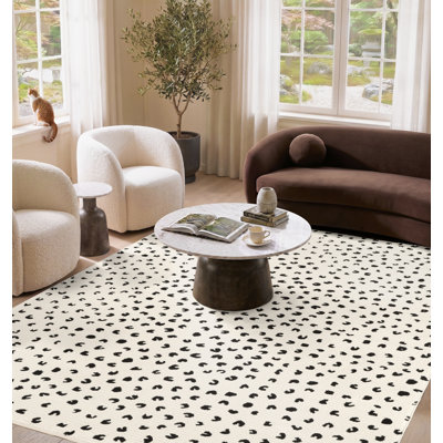 Abani Rugs NTL230A Neutral Modern Abstract Speckled Dot Black Cream Ivory Area Rug