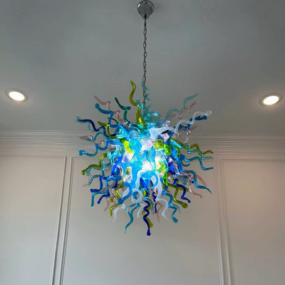 Exquisite Hand Blown Glass Chandeliers, Semi-recessed Ceiling Light Fixture With Bulbs