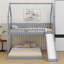 Structure de lit superposé en bois avec échelle intégrée et glissade, lit superposé simple au dessus d'une chambre double avec garde-corps pleine longueur-2077005727