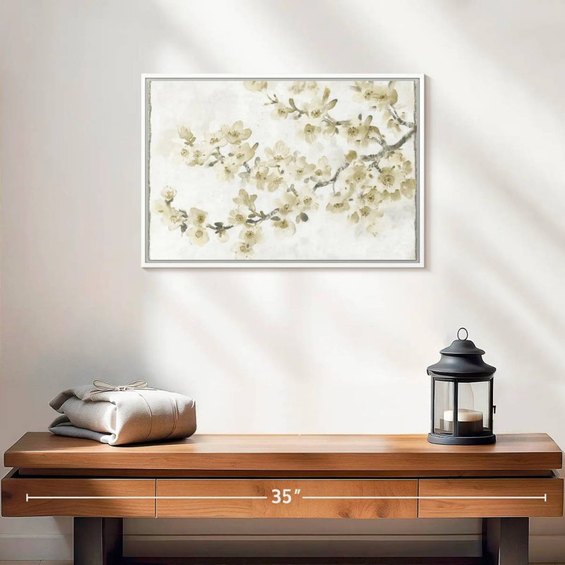 Composition neutre de cerisier en fleurs I, Cadre flottant blanc, 19 po x 13 po