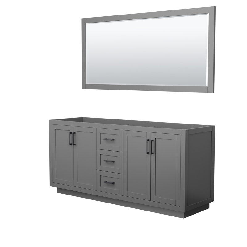 Base de meuble-lavabo double autoportant 71 po avec miroir 70 po Miranda, Gris mat / noir mat
