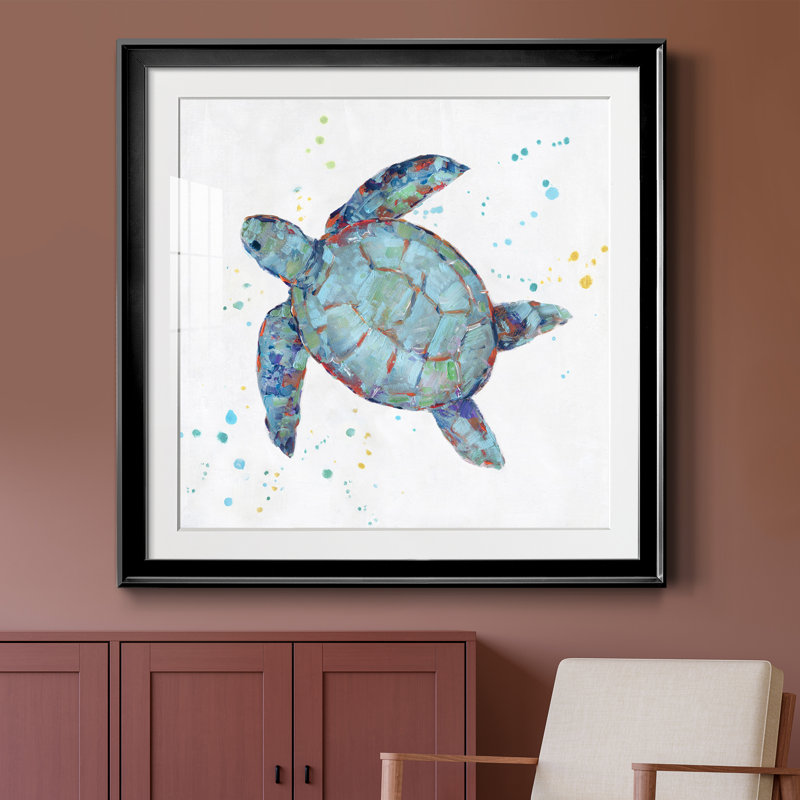 Bulle bleue tortue II - peinture encadrée, H 30,5 po x l 30,5 po x P 1,5 po, Toile avec cadre noir
