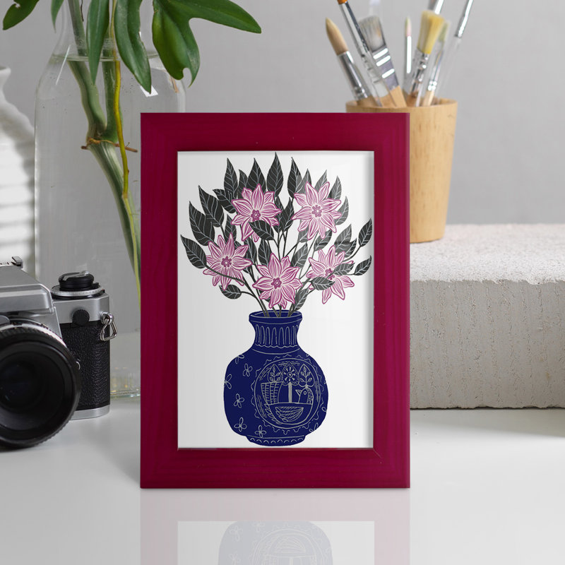 «Fonteyne Painted Vase II», reproduction encadrée sur papier, H 6 po x l 4 po x P 1 po, Rouge cerise