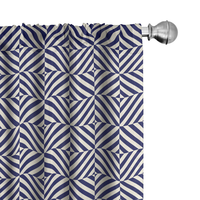 Pale Blue and Dark Blue Geometric Polyester Curtain Panels