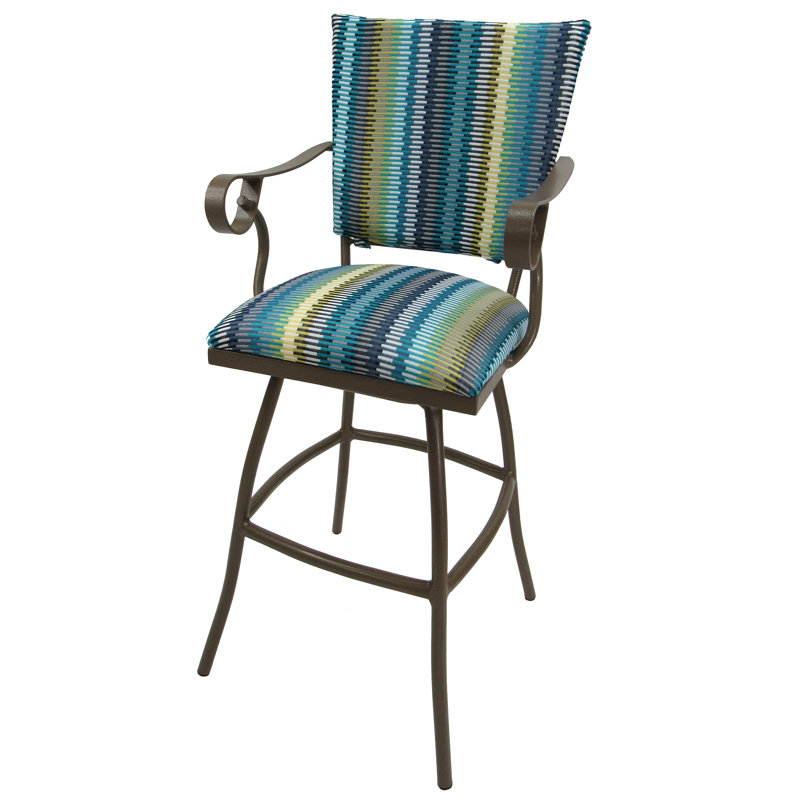 Tabouret de bar de terrasse extérieur 30" jenna-aqua-structure beige ", Bande ensoleillée turquoise