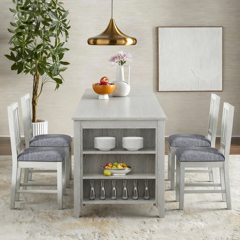 Ensemble de table de salle à manger 5 pièces en bois massif 5 pièces et 4 chaises, 5