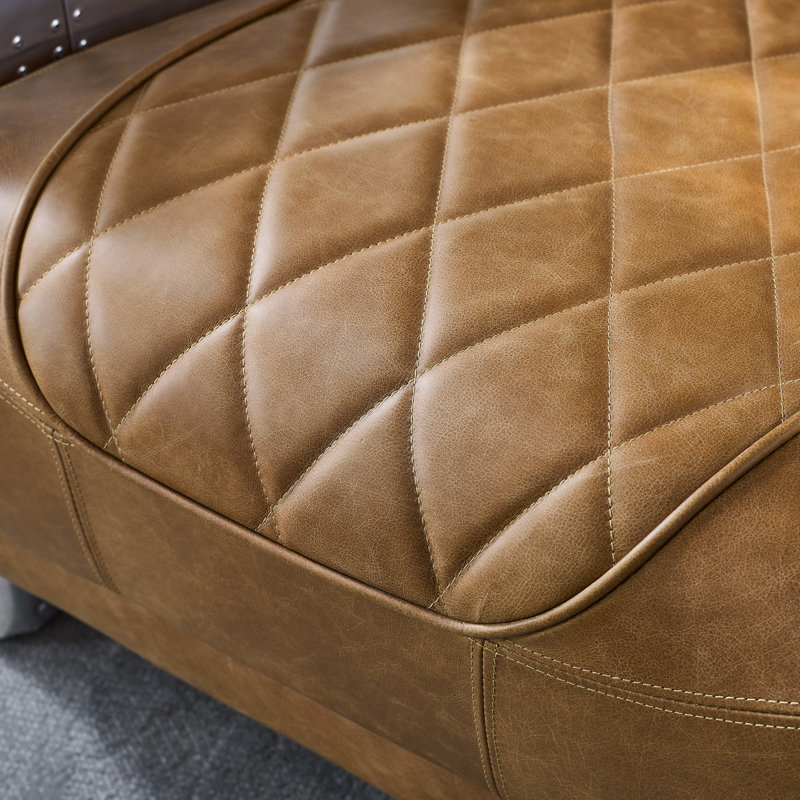 Tufted Genuine Top Grain Leather Armchair, Khaki