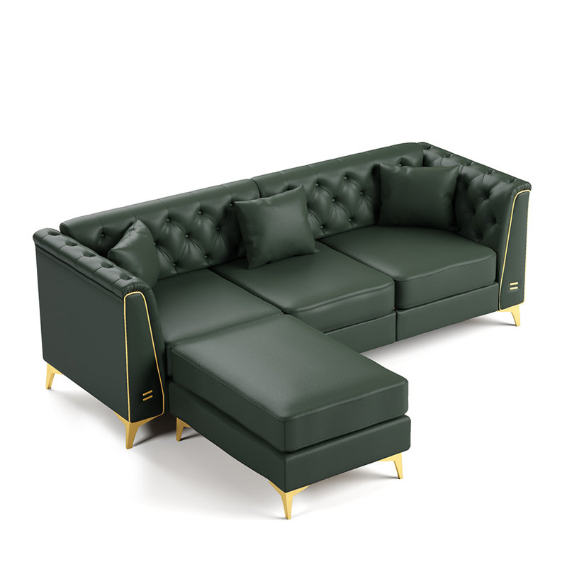 Canapé Chesterfield 81,5 "W, Similicuir vert