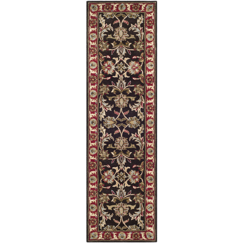 Tapis vert / rouge en laine touffeté à la main Cranmore, Tapis de couloir 2 pi 3 po x 12 pi