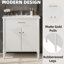 Meuble-lavabo blanc 30 po avec lavabo et portes à fermeture douce, profil courbé, pieds en bois d'hévéa | Idée de cadeau