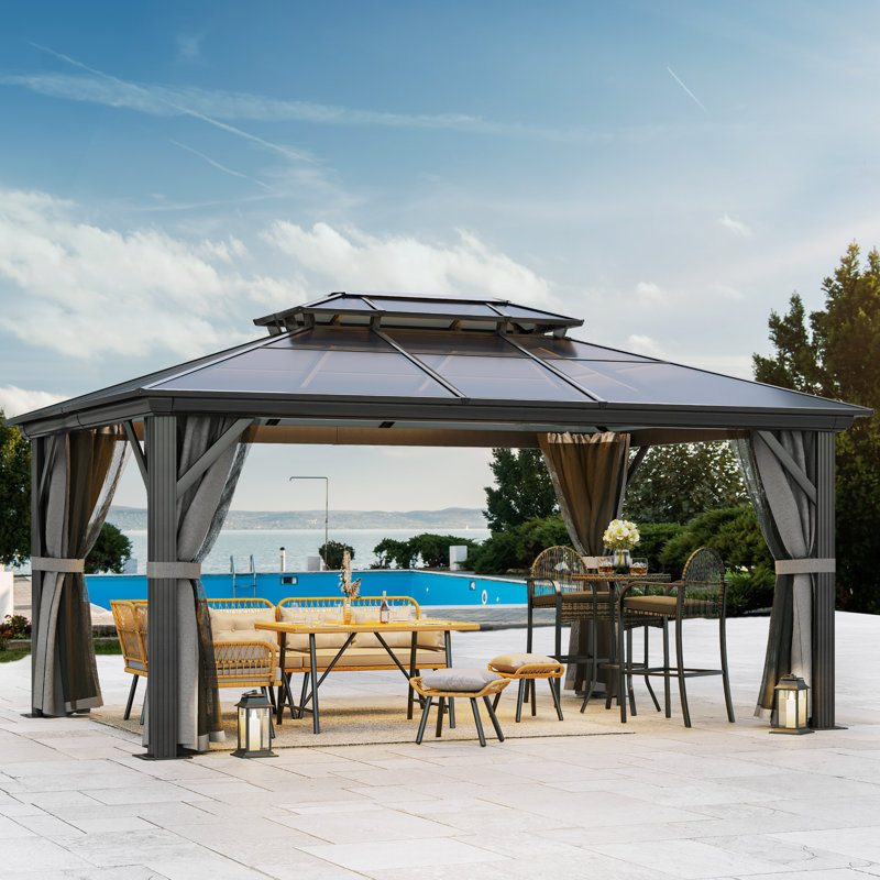 Balconera Polyethylene Double Roof with Aluminum Frame Patio Gazebo, 16 Ft. W x 12 Ft. D