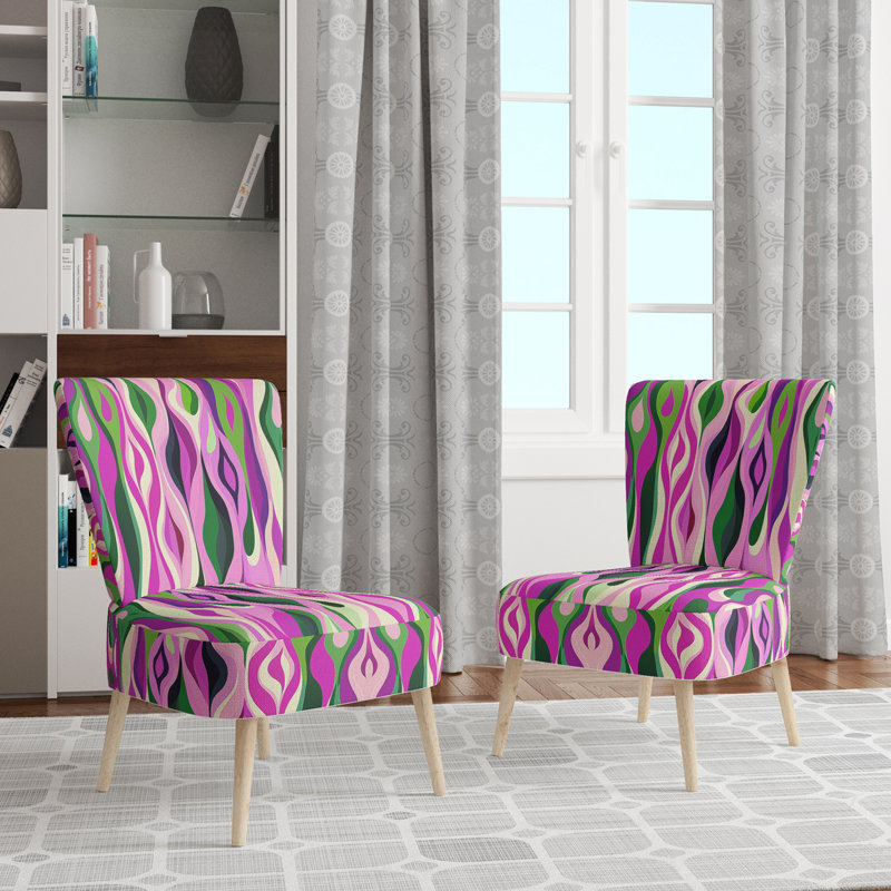 Chaise d'appoint rembourrée Retro Abstract Drops, Mauve / Vert