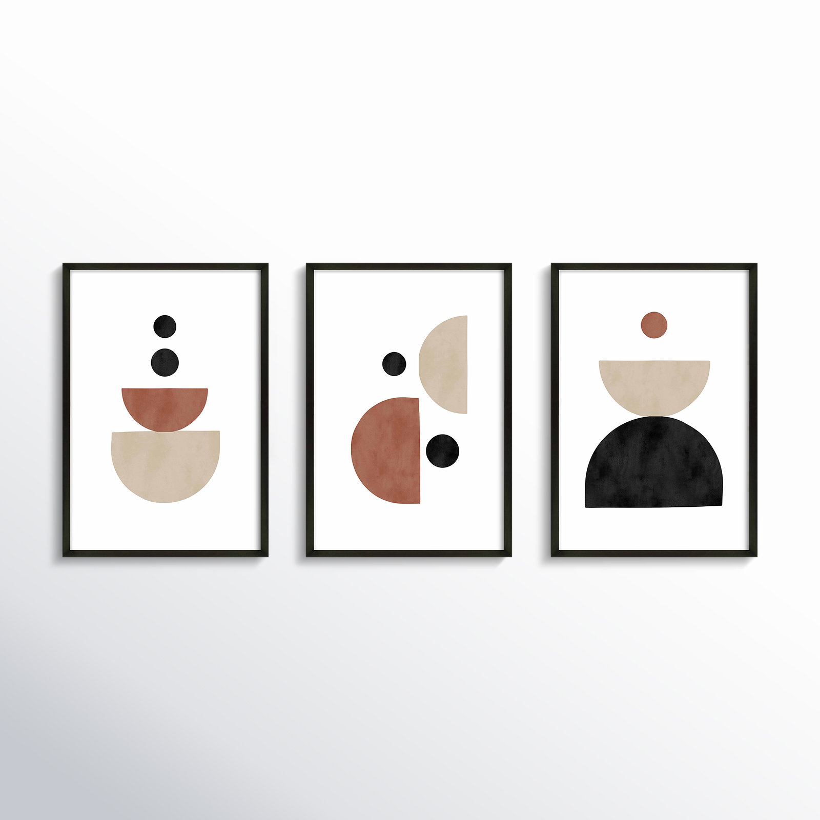 Geometric Shapes 3-Piece Print Set, Black Framed Paper, 20" H x 14" W x 1.25" D