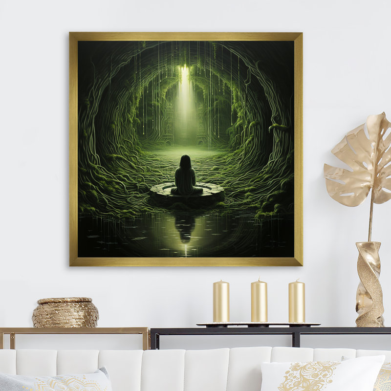 Vert intérieur sanctuaire méditation - impression, H 16 po x l 16 po x P 1 po, Cadre doré simple