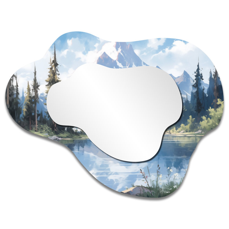 Miroir mural rustique asymétrique - Mountain View Bliss III, impression sur métal, 27" x 35"