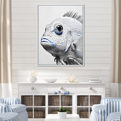Joli portrait de poisson blanc et bleu sur toile