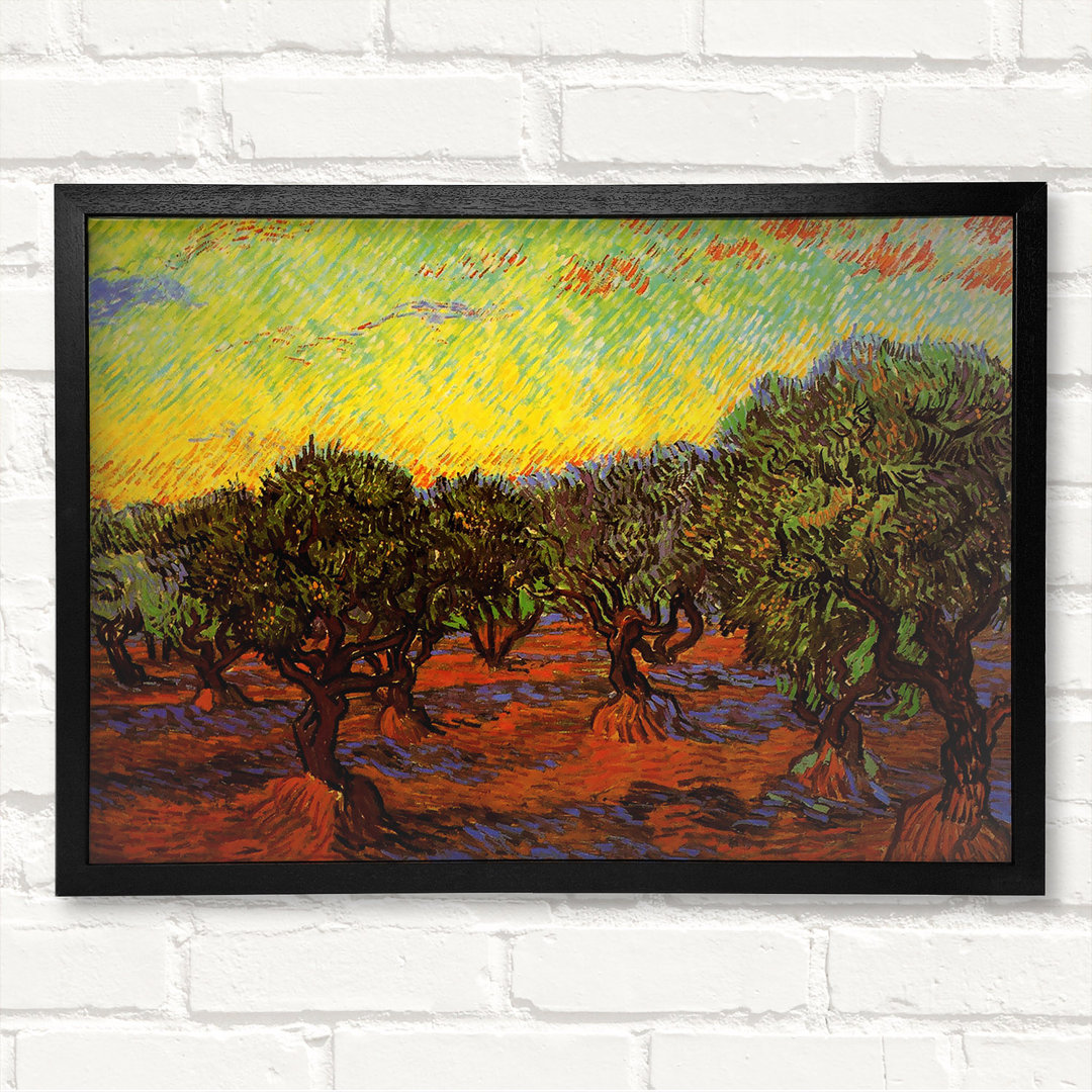 Olivenhain Orangenhimmel von Vincent Van Gogh - Geschlossener Eckrahmen Kunstdrucke auf Holz