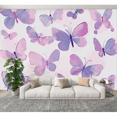 Peel and Stick Wallpaper Pastel pink butterfly repeat cute Wall Murals 69"H x 96"W Removable PVC Wall Paper Self-Adhesive Wall Paintings Art Decor for Bedroom Living Room