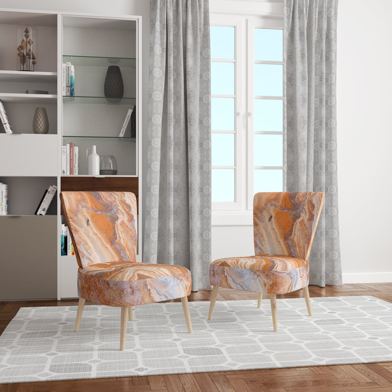 Fleurs / Inspiration vague / Motif marbré - Chaise d'appoint rembourrée Mid-Century, Orange