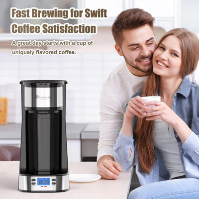 RAINBEAN Single Serve Coffee Maker, Programmable, Timer Auto Start/Off, 14 Oz, 700W Quick Brew, Black