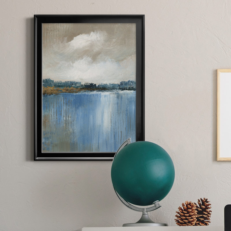 Vent et eau - Peinture encadrée, H 30,5 po x l 42,5 po x P 1,5 po, Toile avec cadre noir, Pas de tapis