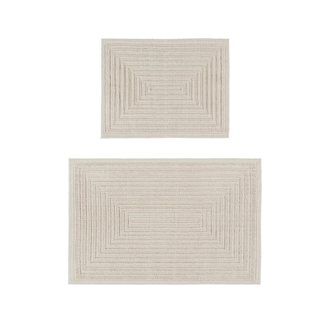 Ruglenza Bathroom Mat Set - 2 Piece Non Slip Cotton Bath Mats for Bathroom & Shower, Textured Loop Bath Rug Set, Quick Dry, Machine Washable, Easy Cle